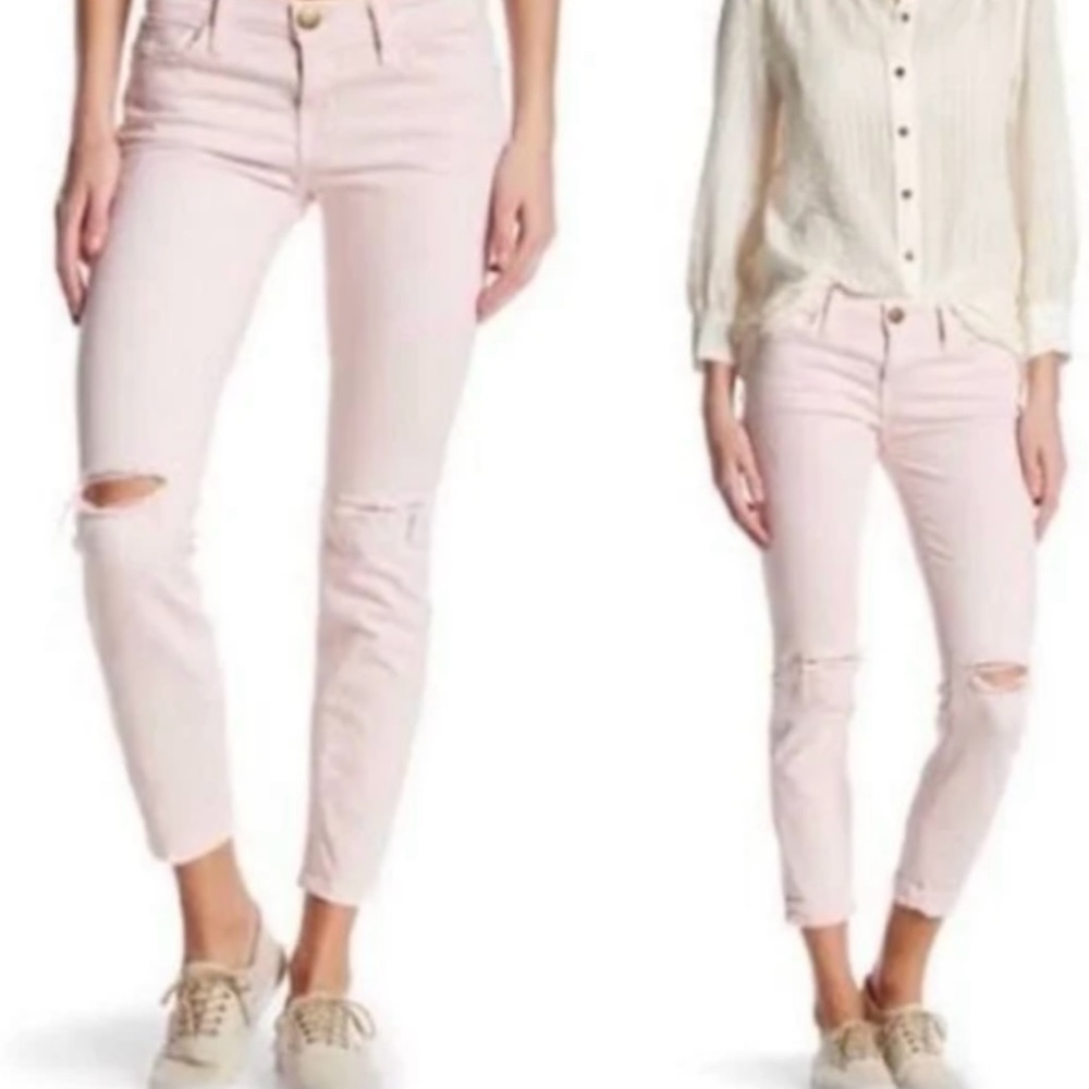 Current/Elliott The Stiletto Skinny Crop Jeans Dusty Pink Destroy Size 25